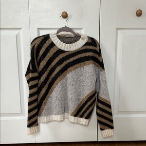 Vintage Striped Black, Tan, and Cream Sweater